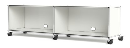 Meuble bas Lowboard TV/Hi-Fi USM Haller, personnalisable, Blanc pur RAL 9010, Avec 2 portes abattantes, Avec passe-câbles au centre bas