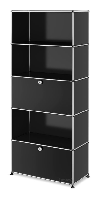 Étagère à dossiers USM Haller M, personnalisable, Noir graphite RAL 9011, Ouvert, Avec  porte abattante, Ouvert, Avec  porte abattante