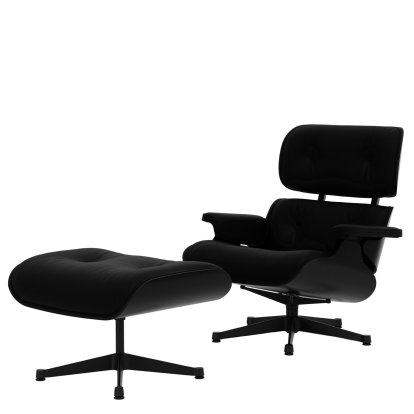 Eames Lounge Chair & Ottoman, Châtaignier noir, Cuir Premium F nero, 84 cm - Hauteur originale de 1956, Noir peint par poudrage