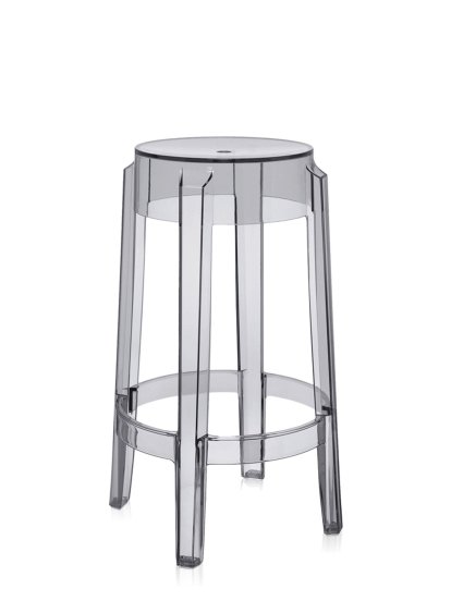 Tabouret Charles Ghost, Piétement 46 x assise 29 x hauteur 65, Transparent, Fumé