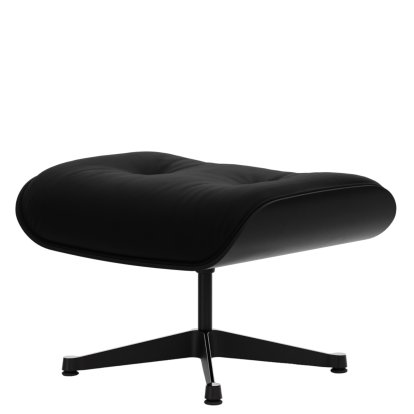 Eames Lounge Chair Ottoman, Châtaignier noir, Cuir Premium F nero, Aluminium poli, côtés noirs