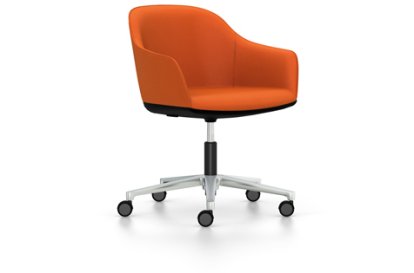 Softshell Chair avec piètement à 5 branches, Aluminium poli, Plano, Orange, Souples pour sols durs