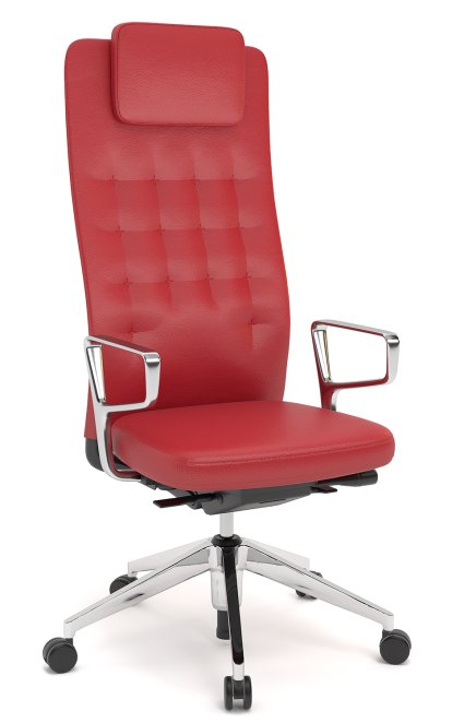 ID Trim L, Mécanisme Flowmotion sans réglage de la profondeur d'assise, Avec supports d'accotoirs en aluminium poli, Noir basic, Cuir rouge, Souples pour sols durs