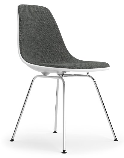 Eames Plastic Side Chair DSX, Coton blanc, Rembourrage intégral, Nero / ivoire, Version standard - 43 cm, Chromé
