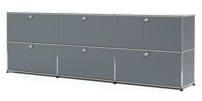 Meuble mixte Sideboard XL USM Haller, personnalisable, Gris moyen RAL 7005, Avec 3 portes abattantes, Avec 3 portes abattantes