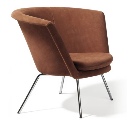 Fauteuil H57, Chromé, Cuir suède, Marron