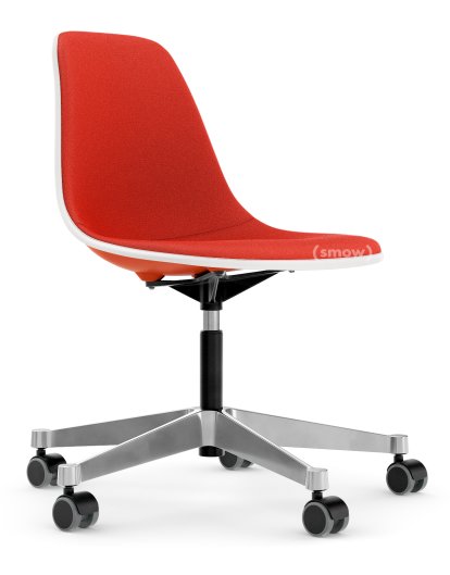 Eames Plastic Side Chair RE PSCC, Rouge coquelicot, Rembourrage intégral, Corail / rouge coquelicot
