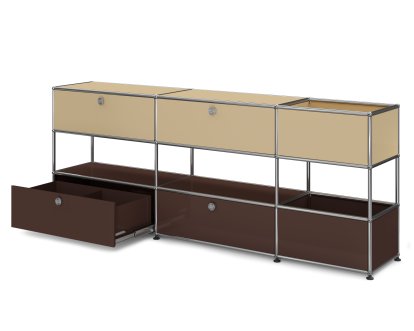 Buffet USM Haller pour enfants L avec boîtes de rangement, Bicolore, Beige USM - 	Marron USM, Avec porte abattante et porte coulissante (incl. cadre métallique)