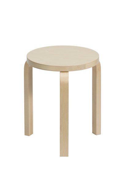 Tabouret 60, Assise placage bouleau, pieds bouleau laqué nature