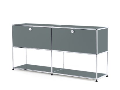 Meuble mixte sideboard L USM Haller avec deux portes abattantes et partie inférieure ouverte, Gris moyen RAL 7005