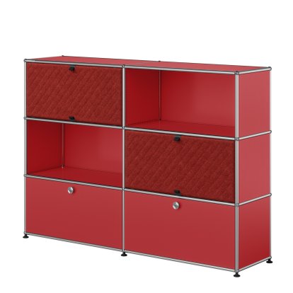 Buffet haut USM Haller L avec deux Soft Panels USM Haller, diagonale, Rouge rubis USM, Rouge