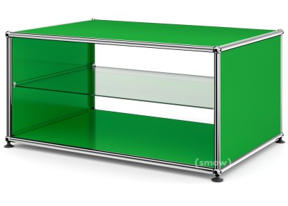 Table d'appoint avec panneaux latéraux USM Haller, 75 cm, Avec tablette intérieure en verre, Vert USM