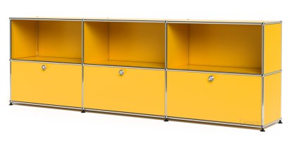 Meuble mixte Sideboard XL USM Haller, personnalisable, Jaune or RAL 1004, Ouvert, Avec 3 portes abattantes