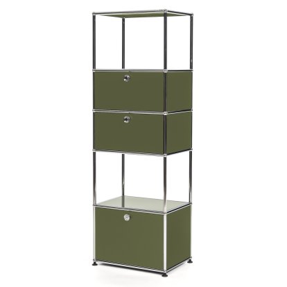 USM Haller Étagère de salon M Type 2, Vert olive RAL 6003, Avec 3 portes abattantes
