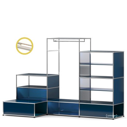 Penderie-présentoir USM Haller XL avec éclairage, Bleu acier RAL 5011