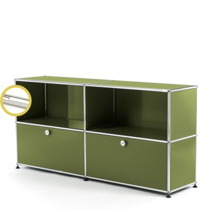 USM Haller E Sideboard L avec éclairage des compartiments, Vert olive RAL 6003, Blanche froide