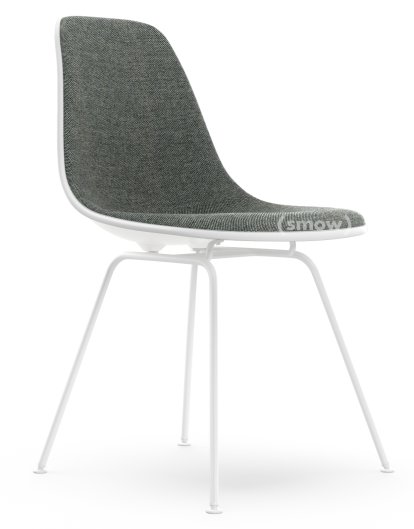 Eames Plastic Side Chair DSX, Blanc RE, Rembourrage intégral, Nero / ivoire, Version standard - 43 cm, Revêtement blanc
