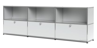 Meuble mixte Sideboard XL USM Haller, personnalisable, Argent mat USM, Ouvert, Avec 3 portes abattantes
