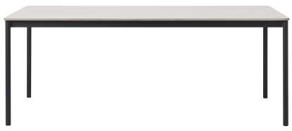 Table Base, L 190 x L 85 cm, Stratifié blanc avec bord en contreplaqué, Noir