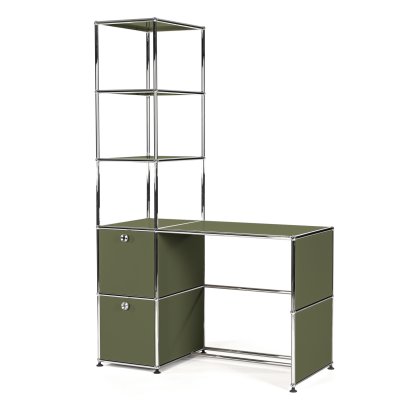 Bureau USM Haller avec étagère superposée, Vert olive RAL 6003