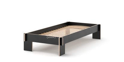 Lit Siebenschläfer, 90 x 200 cm, Sans tête de lit, Noir, Avec sommier flexible