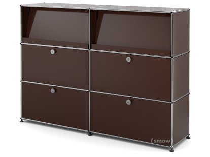 Meuble haut Highboard L USM Haller avec présentoir incliné, Marron USM