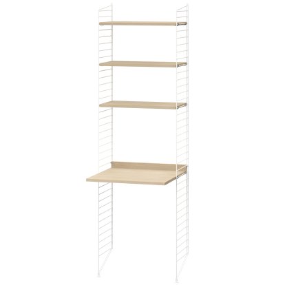 Étagère au sol avec bureau intégré, Rayonnages frêne, panneaux blancs