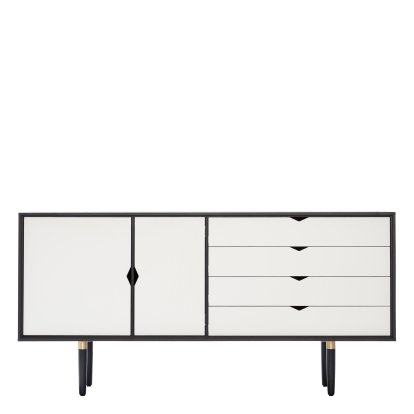 Buffet S6, Chêne laqué noir, Blanc