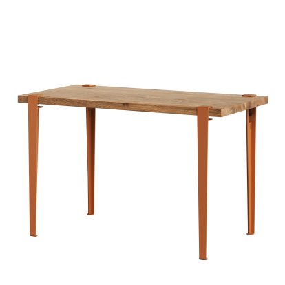 Table à manger Lobo Tiptoe, Chêne ancien recyclé, Rouge tangerine