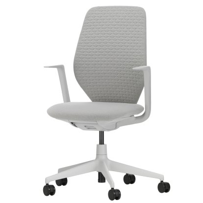 Chaise de bureau ACX Soft, Sans inclinaison avant, avec réglage de la profondeur, Accotoirs fixes, Soft grey, Siège Grid Knit, stone grey, Roulettes dures pour moquette
