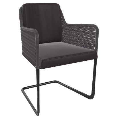 Chaise cantilever D43, Tressage I - gris graphite, Cuir - marron noir, Noir