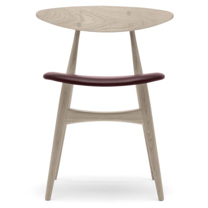 Chaise CH33P, Chêne laqué blanc, Cuir bourgogne