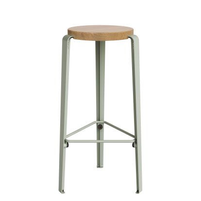 Tabouret de bar Lou, 76 cm, Chêne massif, Gris eucalyptus
