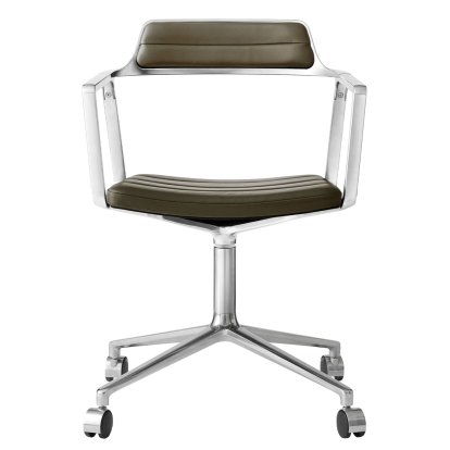 Chaise Swivel 452, Poli, Piétement à roulettes, Cuir vert bosco