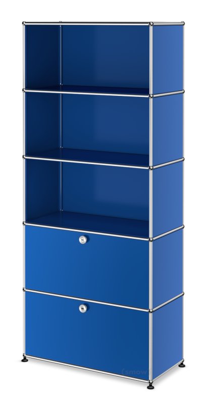 Étagère à dossiers USM Haller M, personnalisable, Bleu gentiane RAL 5010, Ouvert, Ouvert, Avec  porte abattante, Avec  porte abattante