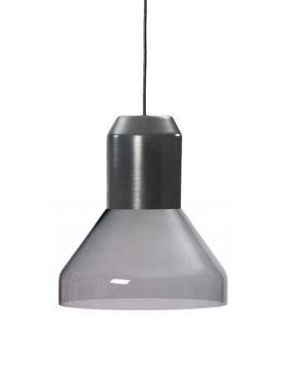 lampe suspendue Bell Light, Métal laqué gris, Verre de cristal gris, H 23 x ø 35 cm