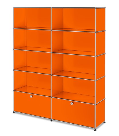 Étagère à dossiers L USM Haller, personnalisable, Orange pur RAL 2004, Ouvert, Ouvert, Ouvert, Avec 2 portes coulissantes