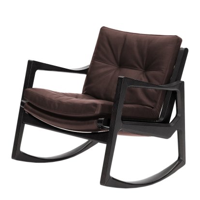Euvira Rocking Chair Soft, Chêne teinté noir, Cuir Classic chocolat
