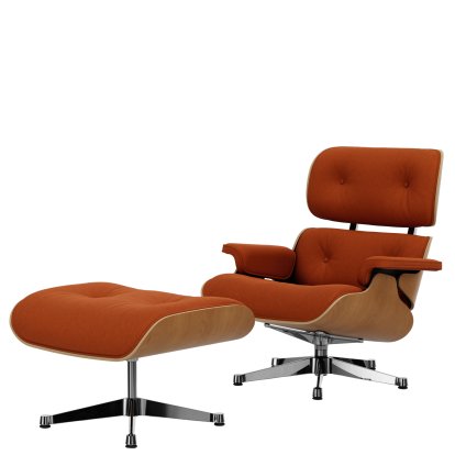 Eames Lounge Chair & Ottoman Calma, Cerisier naturel, Calma, cognac, 84 cm - Hauteur originale de 1956, Aluminium poli