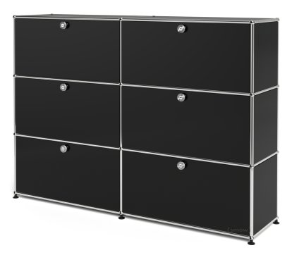 Meuble haut Highboard L USM Haller, personnalisable, Noir graphite RAL 9011, Avec 2 portes abattantes, Avec 2 portes abattantes, Avec 2 portes abattantes