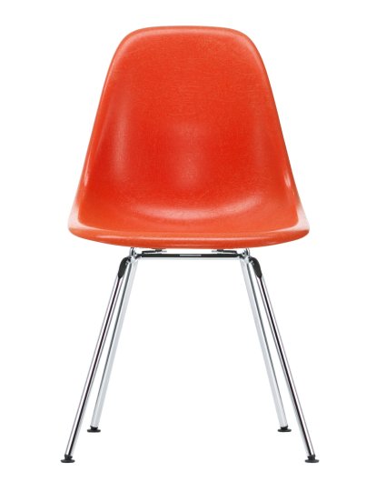 Eames Fiberglass Chair DSX, Eames red orange, Poli chromé
