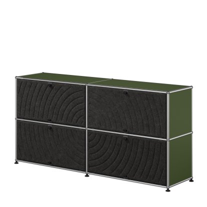 Buffet USM Haller L avec USM Soft Panels, rond, Vert olive RAL 6003, Gris foncé