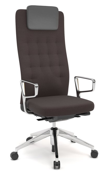 ID Trim L, Mécanisme Flowmotion avec réglage de la profondeur d'assise, Avec supports d'accotoirs en aluminium poli, Noir basic, Tissu Plano coffee, Souples pour sols durs