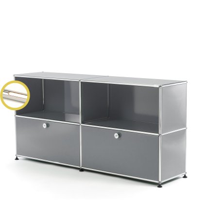 USM Haller E Sideboard L avec éclairage des compartiments, Gris moyen RAL 7005, Blanche chaude