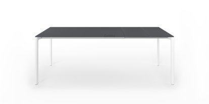 Table extensible Maki, L 139-214 x L 90 cm, Fenix gris London avec bord de même couleur, Aluminium laqué blanc
