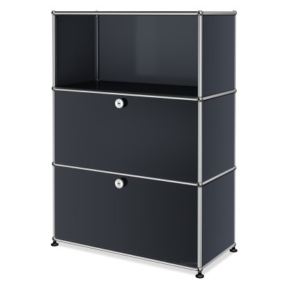 Meuble haut Highboard M USM Haller, personnalisable, Anthracite RAL 7016, Ouvert, Avec  porte abattante, Avec  porte abattante