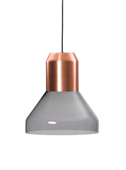 lampe suspendue Bell Light, Cuivre , Verre de cristal gris, H 23 x ø 35 cm