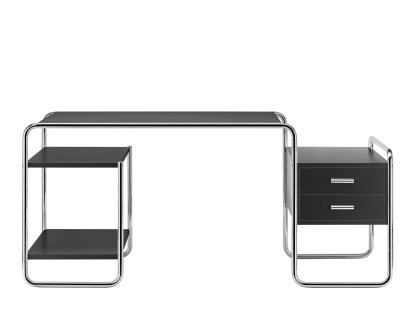 Bureau S 285  Bauhaus, Hêtre laqué à pores ouverts noir intense, 1 petit bloc de tiroirs / 2 étagères