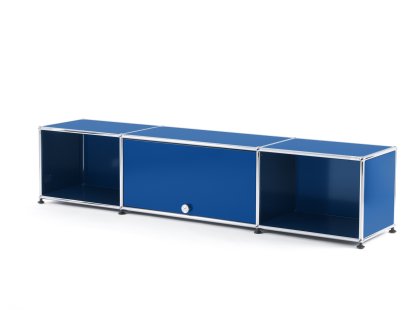 Meuble TV bas Lowboard  USM Haller avec porte escamotable, Bleu gentiane RAL 5010