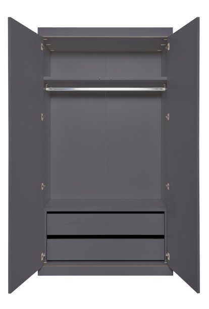 Armoire Flai , Large (216 x 118 x 61 cm), Mélaminé anthracite avec bords bouleau, Configuration 4